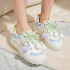 SoftSlipsy Tulip Platform Sneakers Women | Cute Korean Style Mesh Sneakers | Thick Sole Casual Shoes | Soft Girl Lace Up Trainers