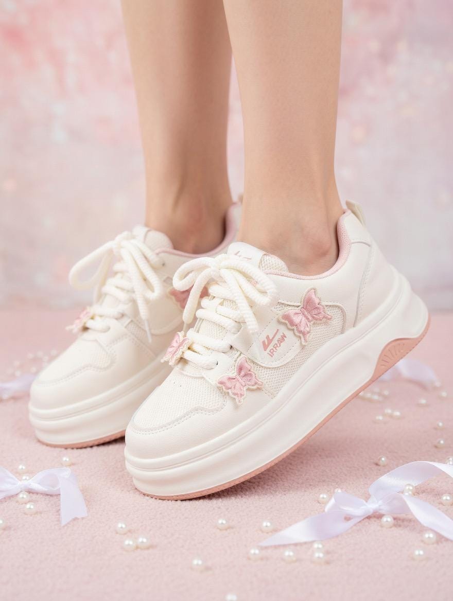 SoftSlipsy butterfly Platform Sneakers Women | Butterfly Floral Chunky Trainers