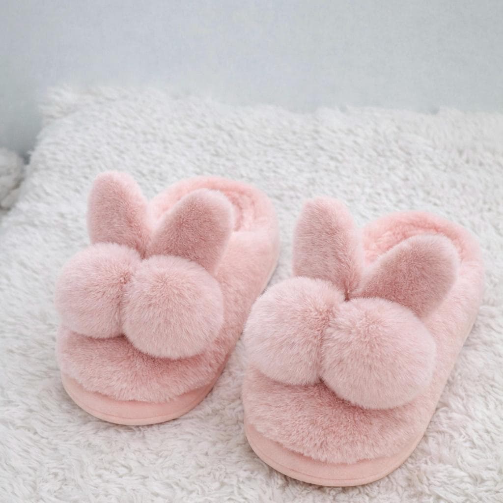 Pink Bunny Slippers: Plush Faux Fur, Warm and Cozy | SoftPixllea