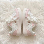 SoftSlipsy Women's Bow Platform Sneakers | Korean Style Lace Up Trainers, Thick Sole Shoes