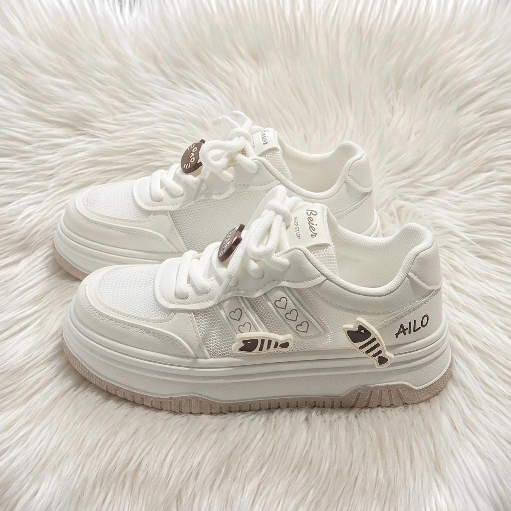 SoftSlipsy Kawaii Cat Platform Sneakers | Pastel Chunky Cartoon Shoes