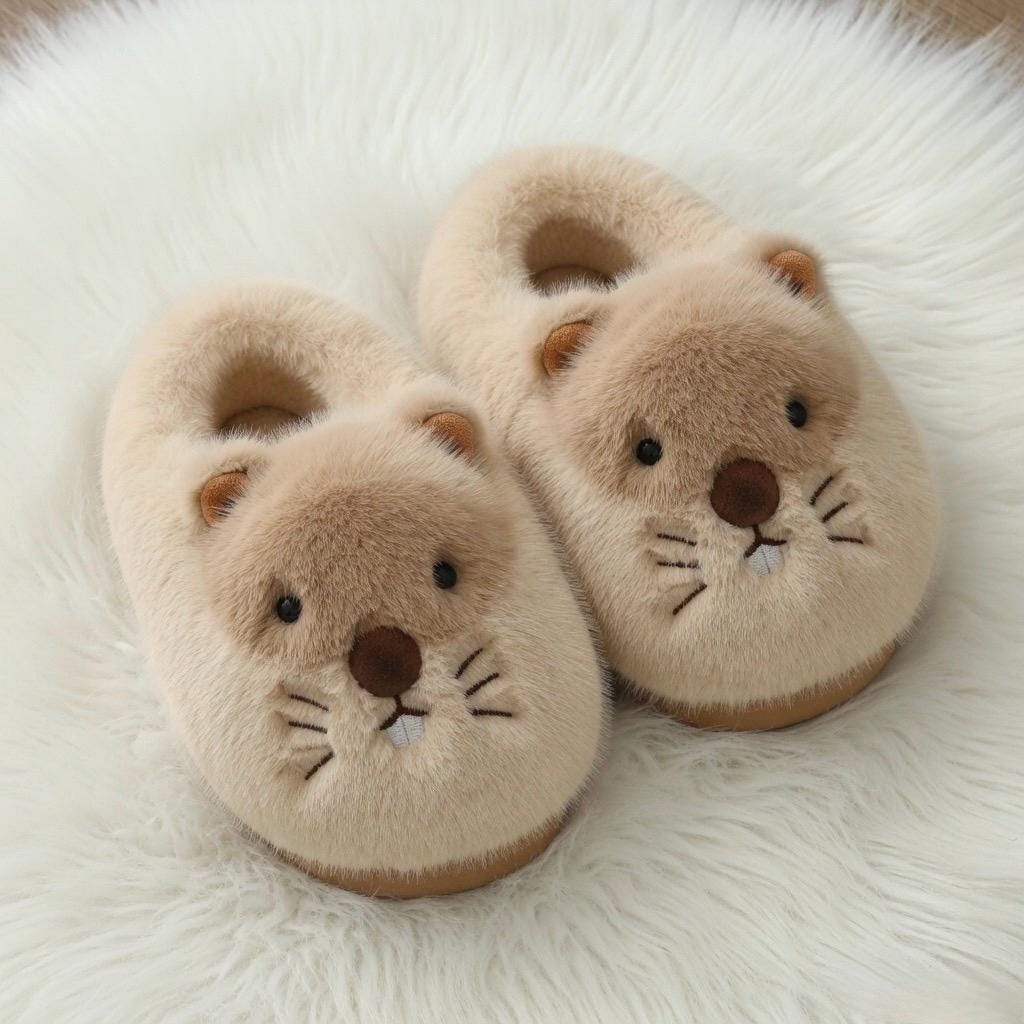 Plush Hamster Slippers | Cozy Animal House Shoes for Women, Winter Warmth | SoftSlipsy