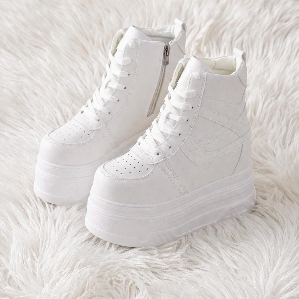 SoftSlipsy Women's White Chunky Platform Sneakers | +14CM Height Increasing Trainers