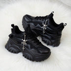 SoftSlipsy Black Platform Sneakers Women | Chunky Edgy Street Style Trainers (+14CM Height)