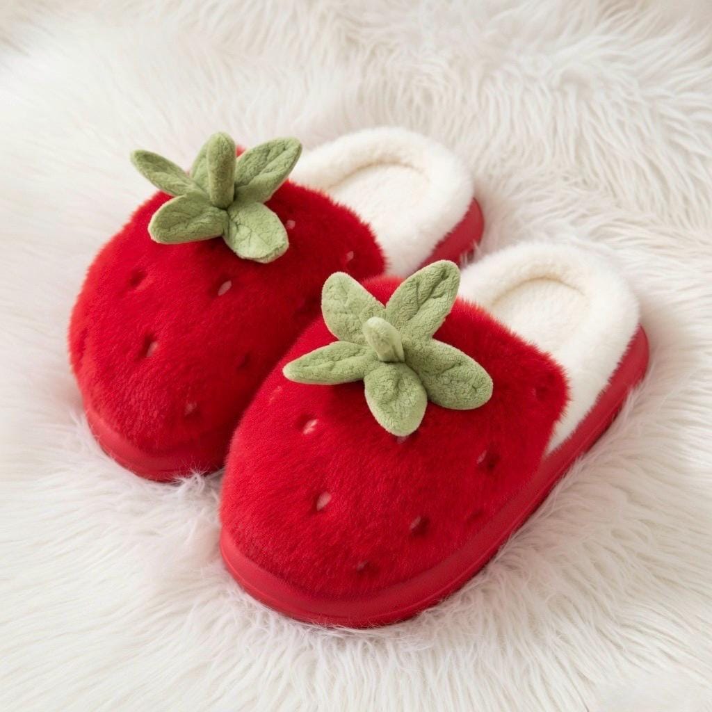 Women's Strawberry Plush Slippers | Cozy Indoor House Shoes, Autumn Winter Warmth | SoftSlipsy