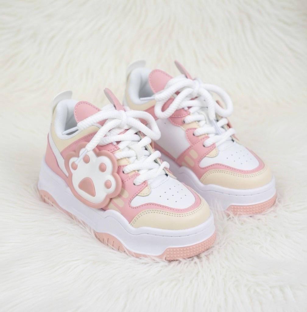 SoftSlipsy Cat Paw Platform Sneakers | White Chunky Kawaii Trainers, Korean Streetwear