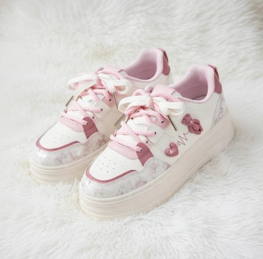 SoftSlipsy Kawaii Bear Platform Sneakers Women Pink Chunky Trainers | Streetwear Comfort Shoes