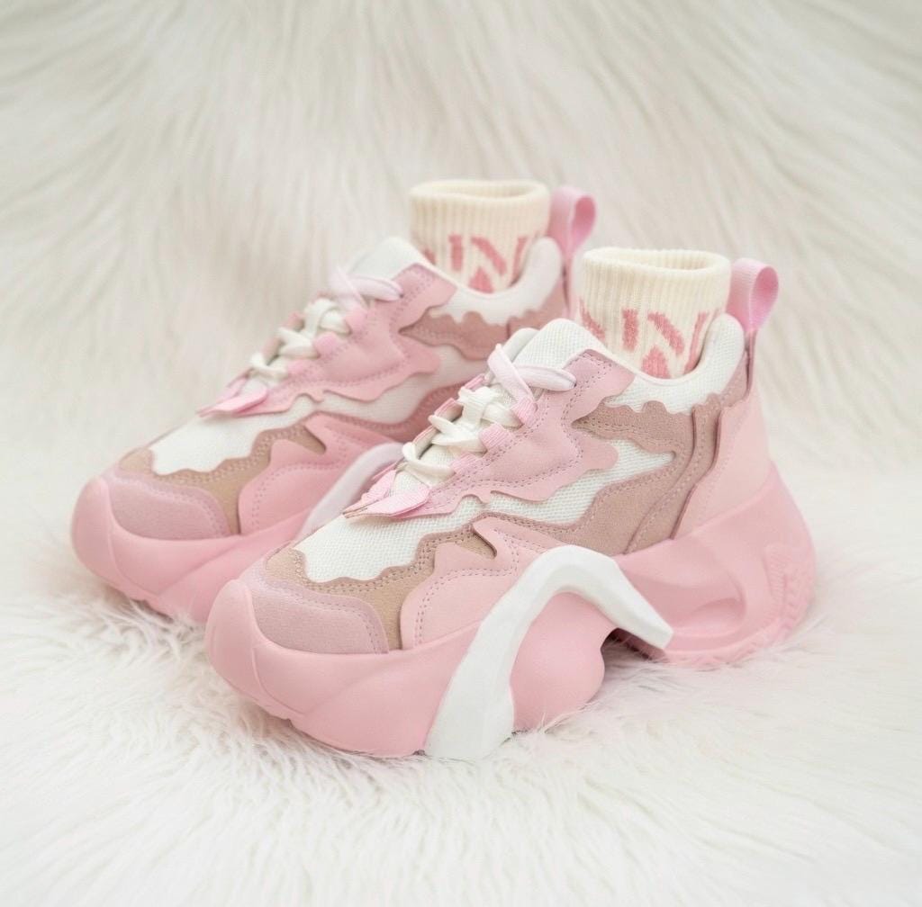 SoftSlipsy Pink Chunky Platform Sneakers | Women's Korean Style Trainers, Soft Girl Streetwear