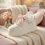 SoftSlipsy Women's Bow Platform Sneakers | Korean Style Chunky Trainers (+8CM Height)