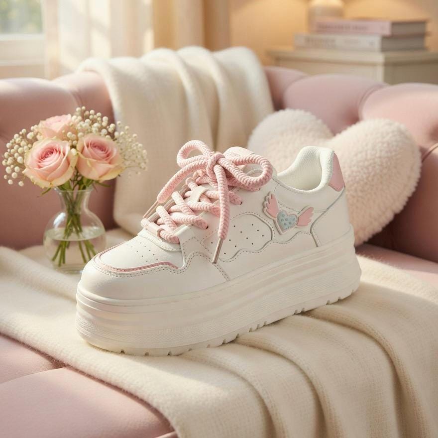 SoftSlipsy Women's Bow Platform Sneakers | Korean Style Chunky Trainers (+8CM Height)