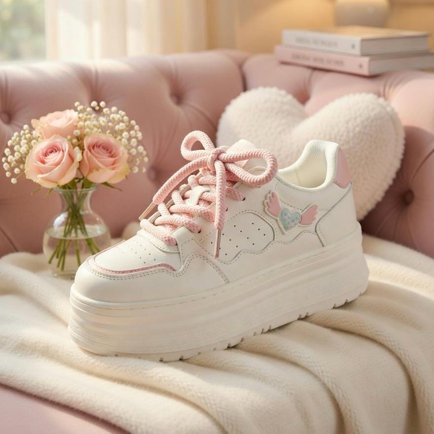 SoftSlipsy Women's Bow Platform Sneakers | Korean Style Chunky Trainers (+8CM Height)