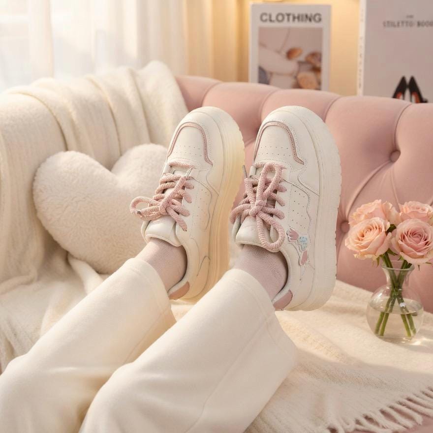 SoftSlipsy Women's Bow Platform Sneakers | Korean Style Chunky Trainers (+8CM Height)