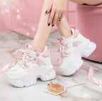 SoftSlipsy 10.5CM. Chunky Platform Sneakers Women, Height Increasing, White Korean Streetwear Trainers