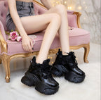 SoftSlipsy Chunky Platform Sneakers Women: Black Korean Style Height Increasing Trainers