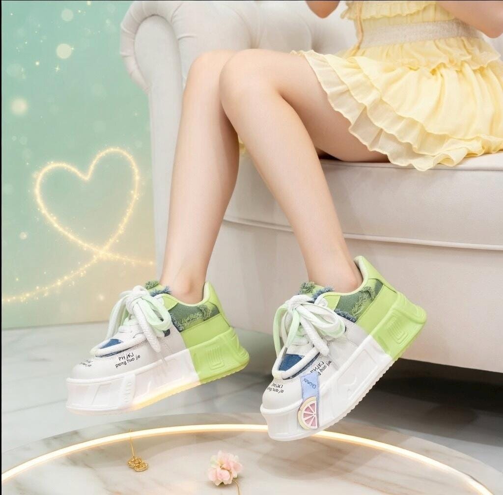 SoftSlipsy Kawaii Platform Sneakers, Pastel Pink Chunky Sole Trainers, Harajuku Style Casual Shoes
