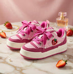 SoftSlipsy Pink Strawberry Platform Sneakers | Kawaii Chunky Sole Trainers, Korean Casual