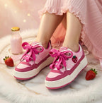 SoftSlipsy Pink Strawberry Platform Sneakers | Kawaii Chunky Sole Trainers, Korean Casual