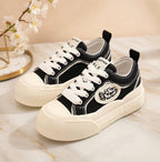 SoftSlipsy White Canvas Platform Sneakers Women – Thick Sole Casual Trainers, Soft Girl Style Shoes