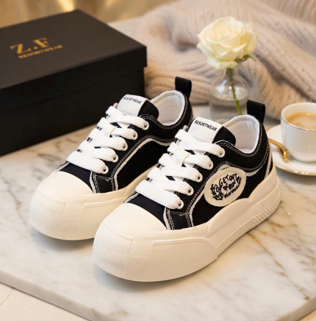 SoftSlipsy Women's Canvas Chunky Platform Sneakers – Lightweight Everyday Trainers