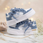 SoftSlipsy Blue Denim Platform Sneakers Women | Chunky Sole Skate Trainers Streetwear