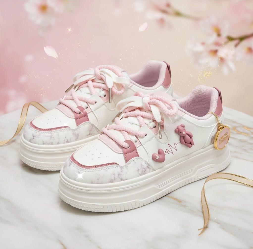 SoftSlipsy Kawaii Bear Platform Sneakers Women Pink Chunky Trainers | Streetwear Comfort Shoes