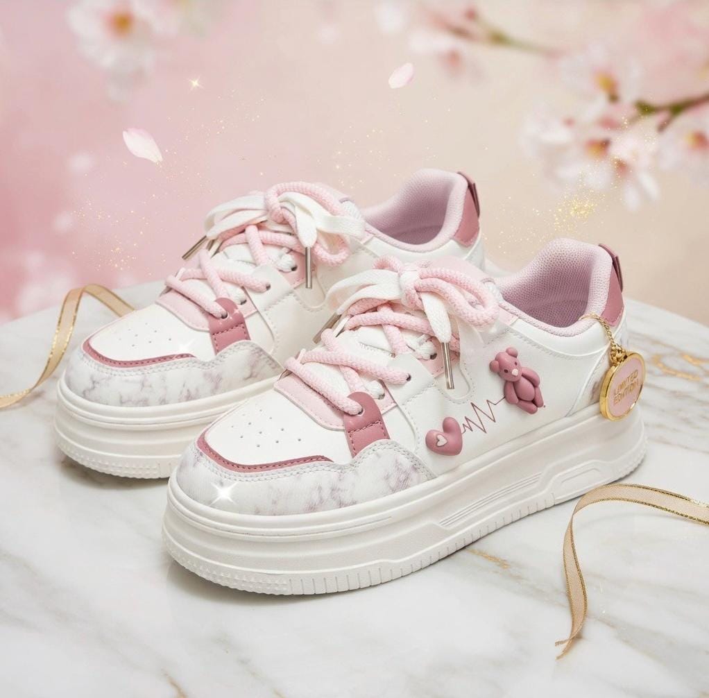 SoftSlipsy Kawaii Bear Platform Sneakers Women Pink Chunky Trainers | Streetwear Comfort Shoes