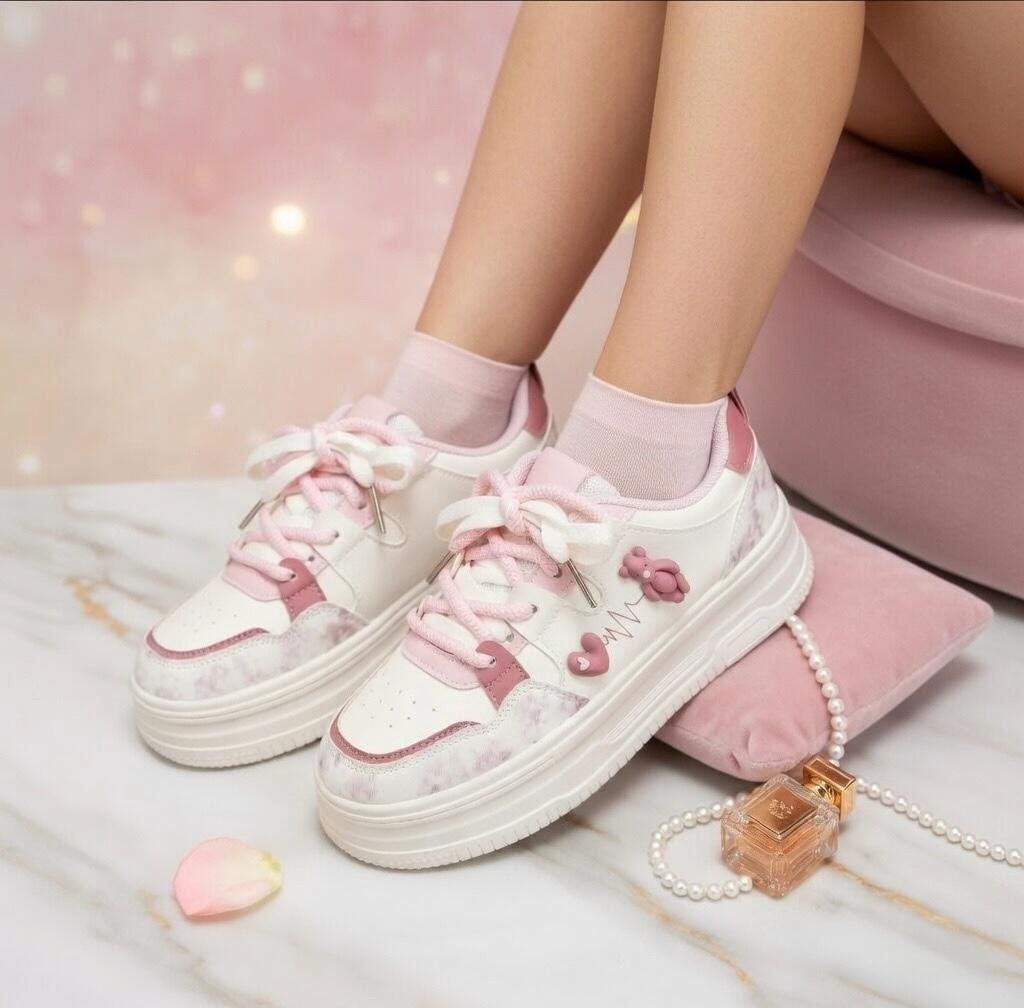 SoftSlipsy Kawaii Bear Platform Sneakers Women Pink Chunky Trainers | Streetwear Comfort Shoes