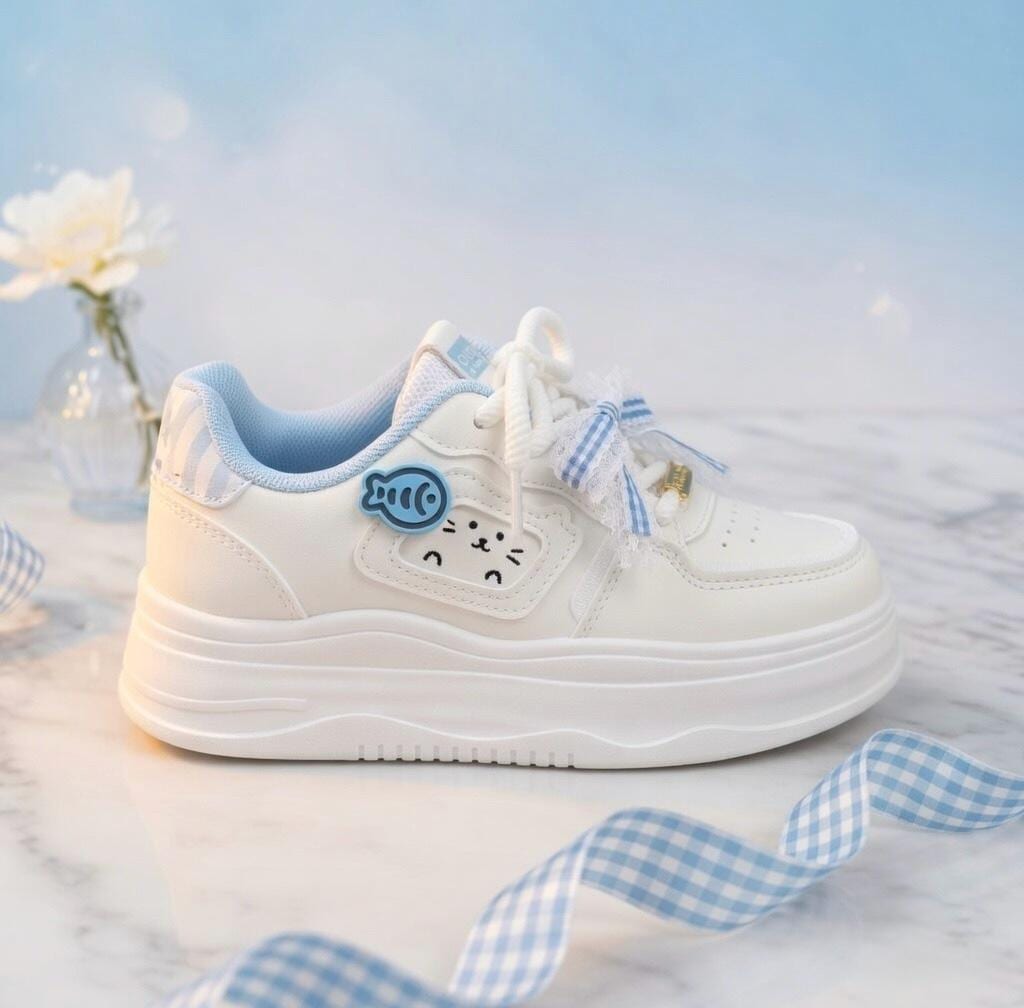 SoftSlipsy Kawaii Cat Platform Sneakers Women – Minimalist Streetwear Trainers