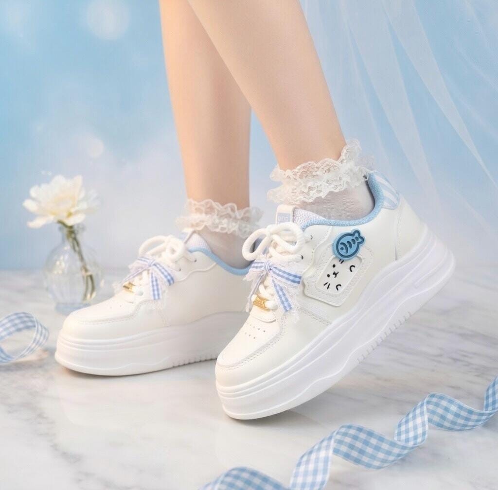 SoftSlipsy Kawaii Cat Platform Sneakers Women | Fish Detail Chunky Trainers, Casual Shoes
