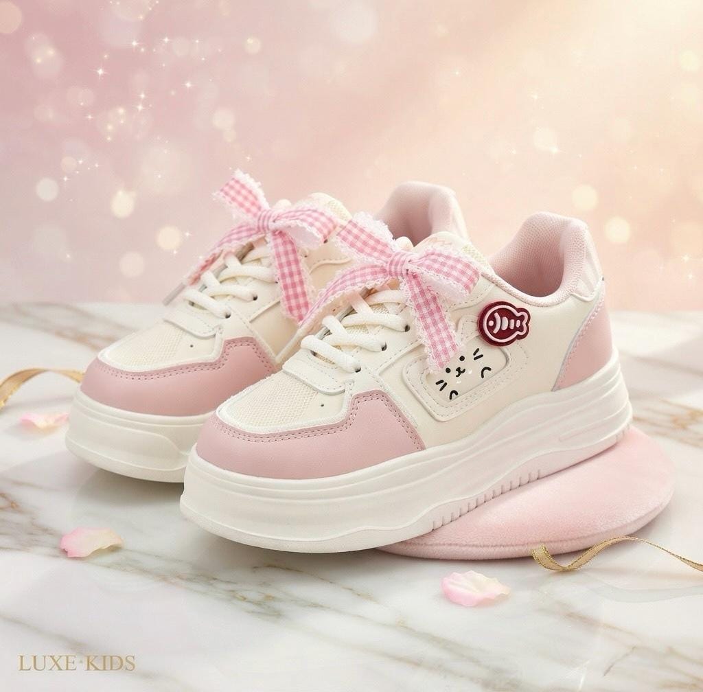 SoftSlipsy Kawaii Cat Platform Sneakers Women | Fish Detail Chunky Trainers, Casual Shoes