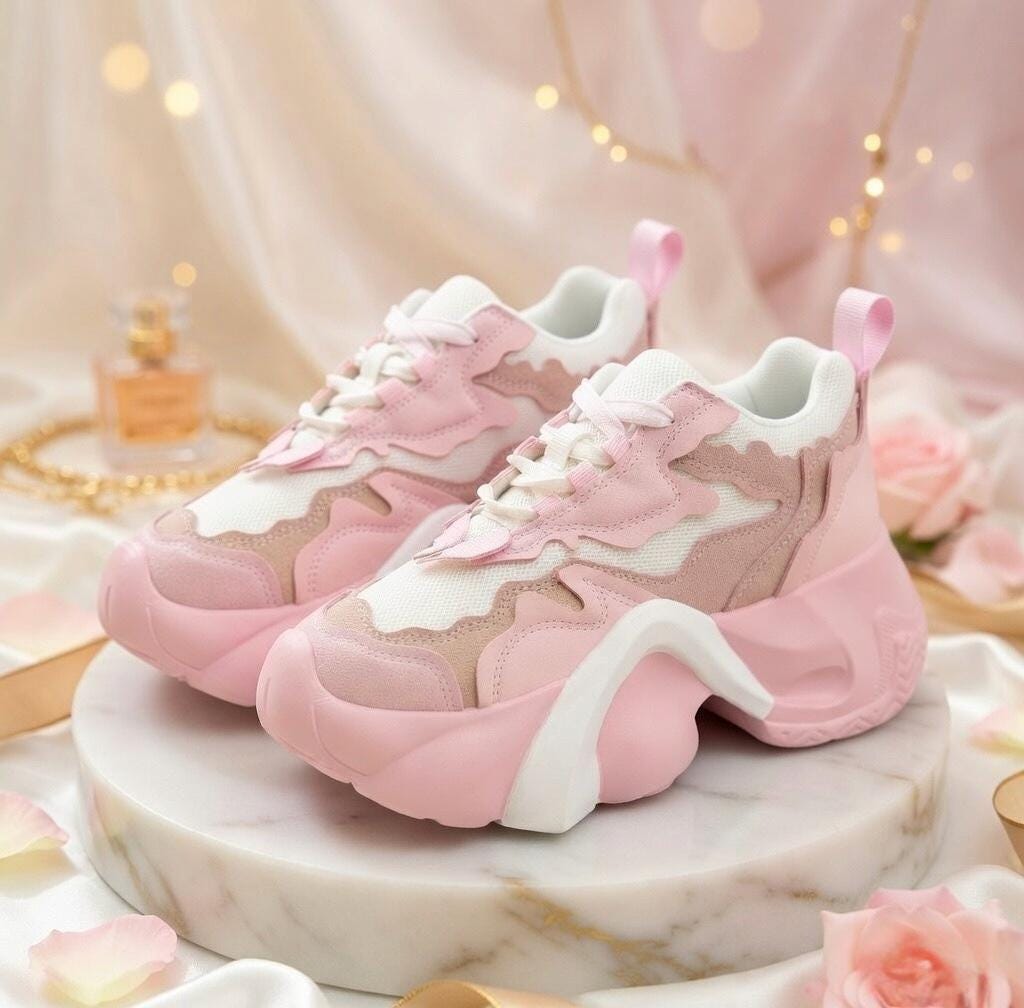 SoftSlipsy Pink Chunky Platform Sneakers | Women's Korean Style Trainers, Soft Girl Streetwear