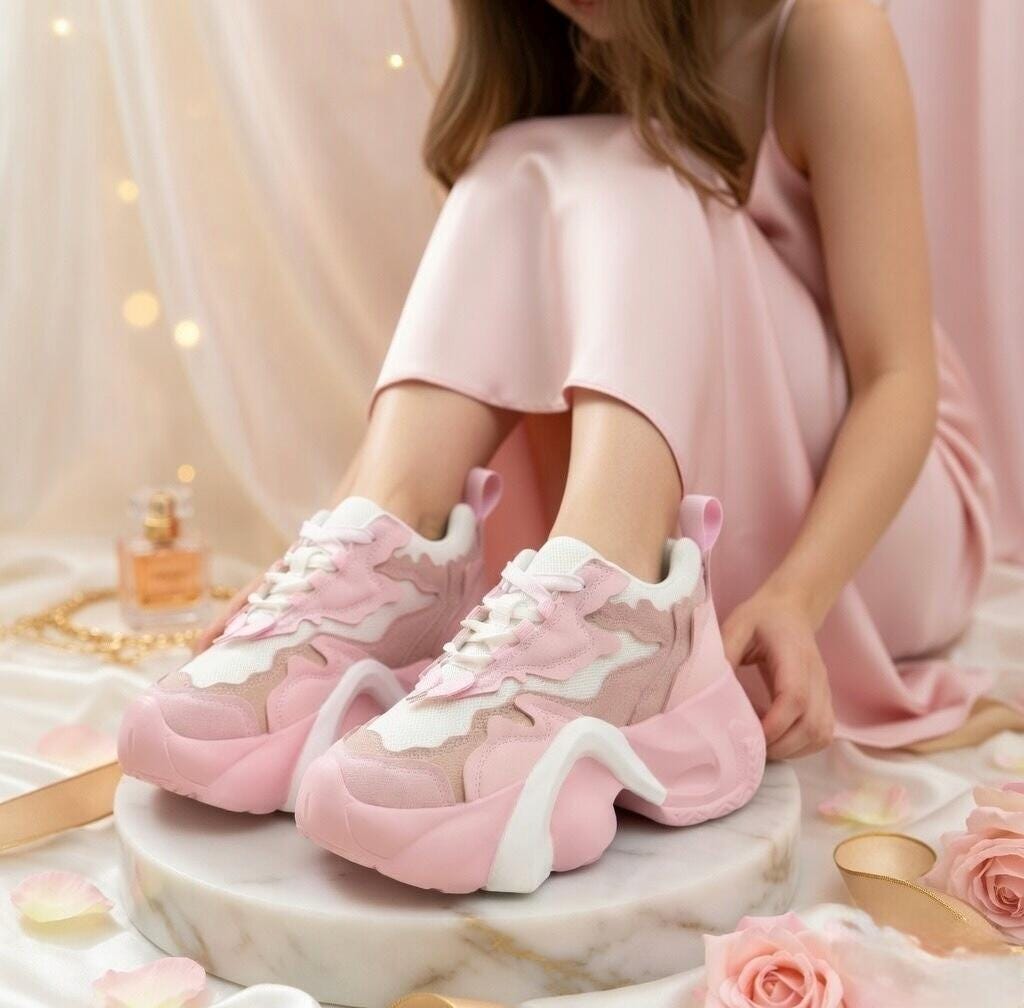 SoftSlipsy Pink Chunky Platform Sneakers | Women's Korean Style Trainers, Soft Girl Streetwear