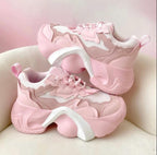 SoftSlipsy Pink Chunky Platform Sneakers | Women's Korean Style Trainers, Soft Girl Streetwear