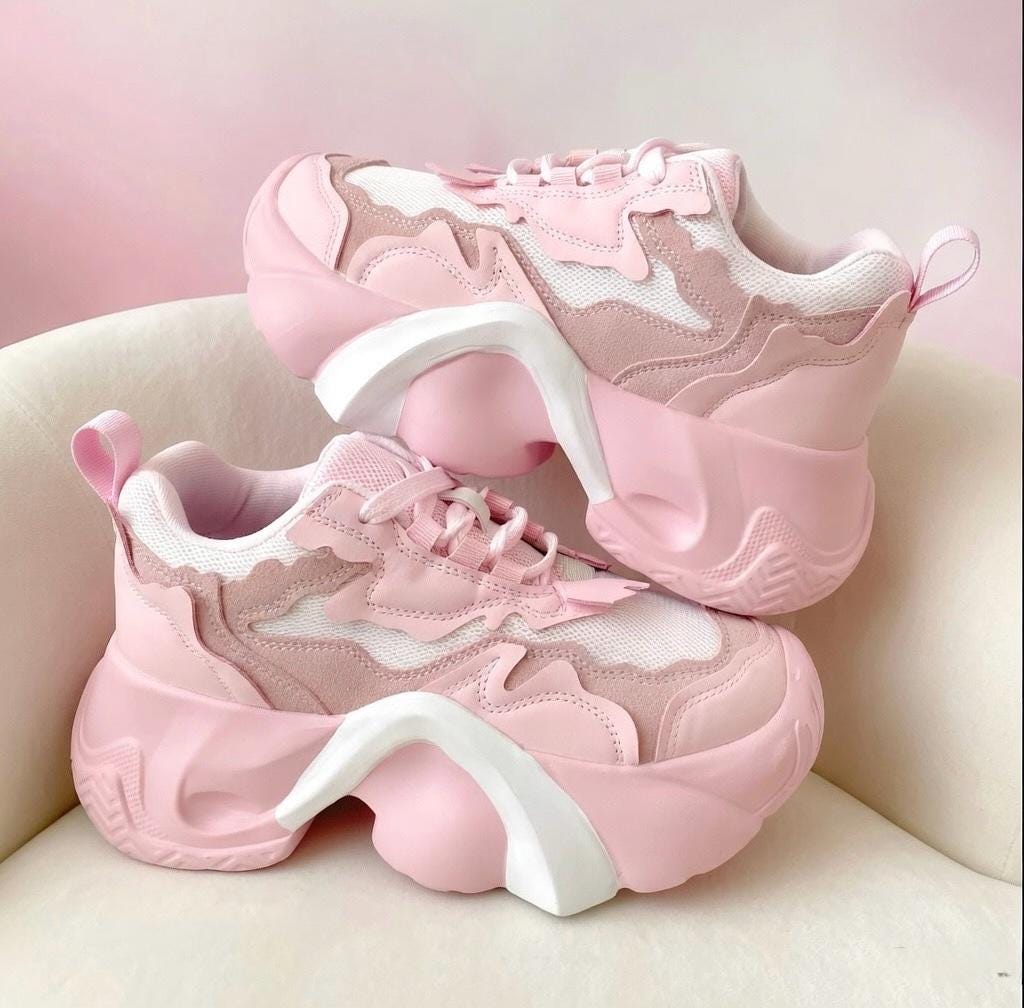 SoftSlipsy Pink Chunky Platform Sneakers | Women's Korean Style Trainers, Soft Girl Streetwear