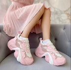 SoftSlipsy Pink Chunky Platform Sneakers | Women's Korean Style Trainers, Soft Girl Streetwear