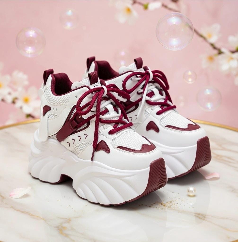 SoftSlipsy Red White Platform Sneakers Women Height Increasing Trainers Thick Sole Streetwear