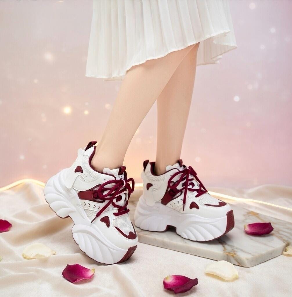 SoftSlipsy Red White Platform Sneakers Women Height Increasing Trainers Thick Sole Streetwear