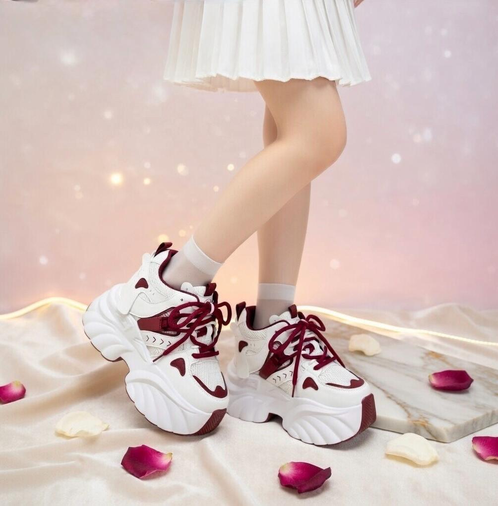 SoftSlipsy Red White Platform Sneakers Women Height Increasing Trainers Thick Sole Streetwear