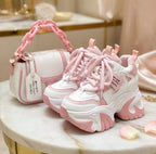 SoftSlipsy Pink Chunky Platform Sneakers | Women's Height Increasing Trainers, Korean Fashion Style