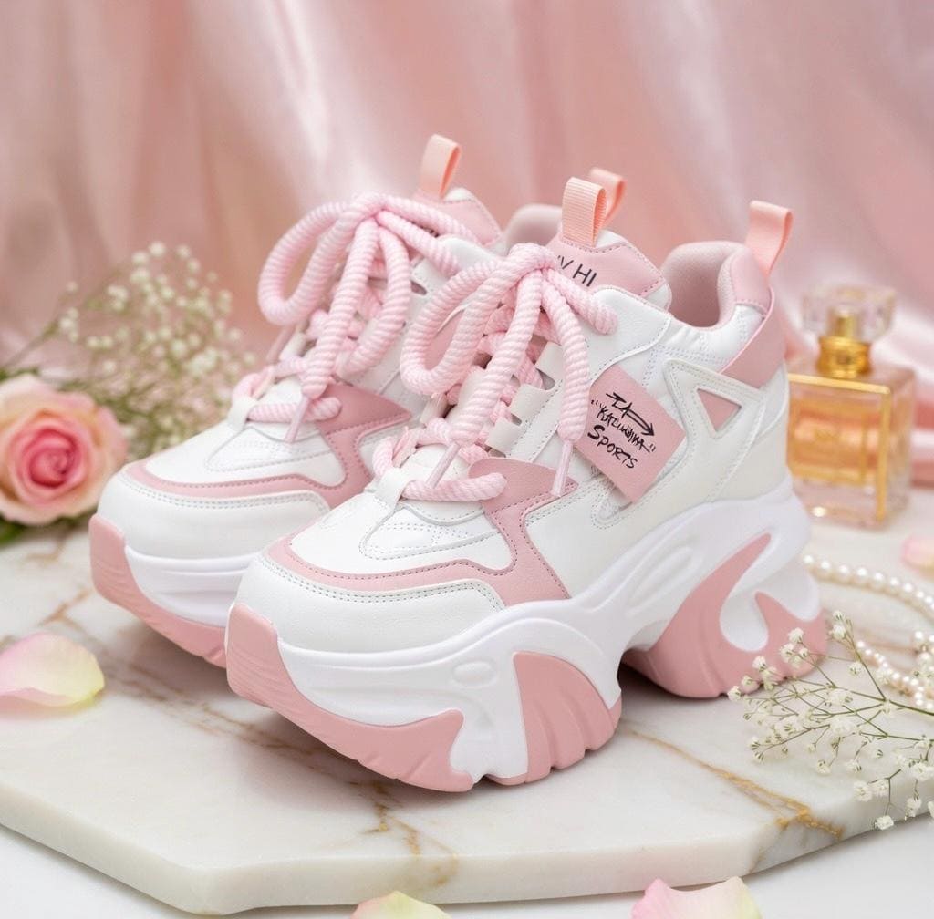 SoftSlipsy Pink Chunky Platform Sneakers | Women's Height Increasing Trainers, Korean Fashion Style