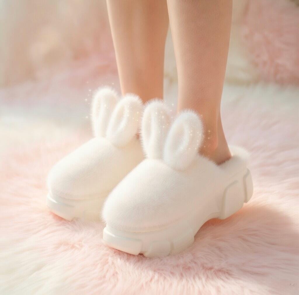 Plush Bunny Platform Slippers | Chunky Sole Cozy Indoor Shoes | SoftSlipsy
