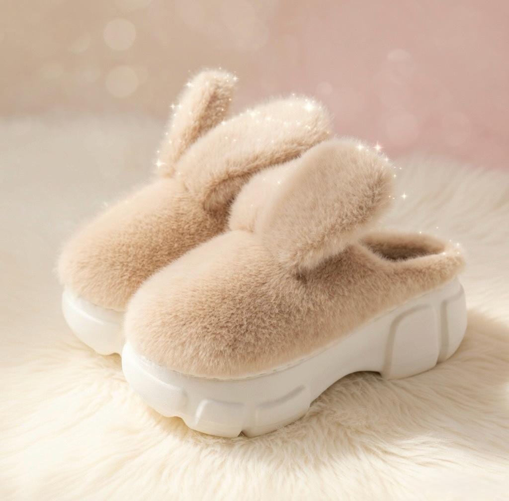Plush Bunny Platform Slippers, Ultra-Soft Cozy House Shoes, Warm Winter Indoor Slipper | SoftSlipsy