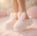 Plush Bunny Platform Slippers | Chunky Sole Cozy Indoor Shoes | SoftSlipsy