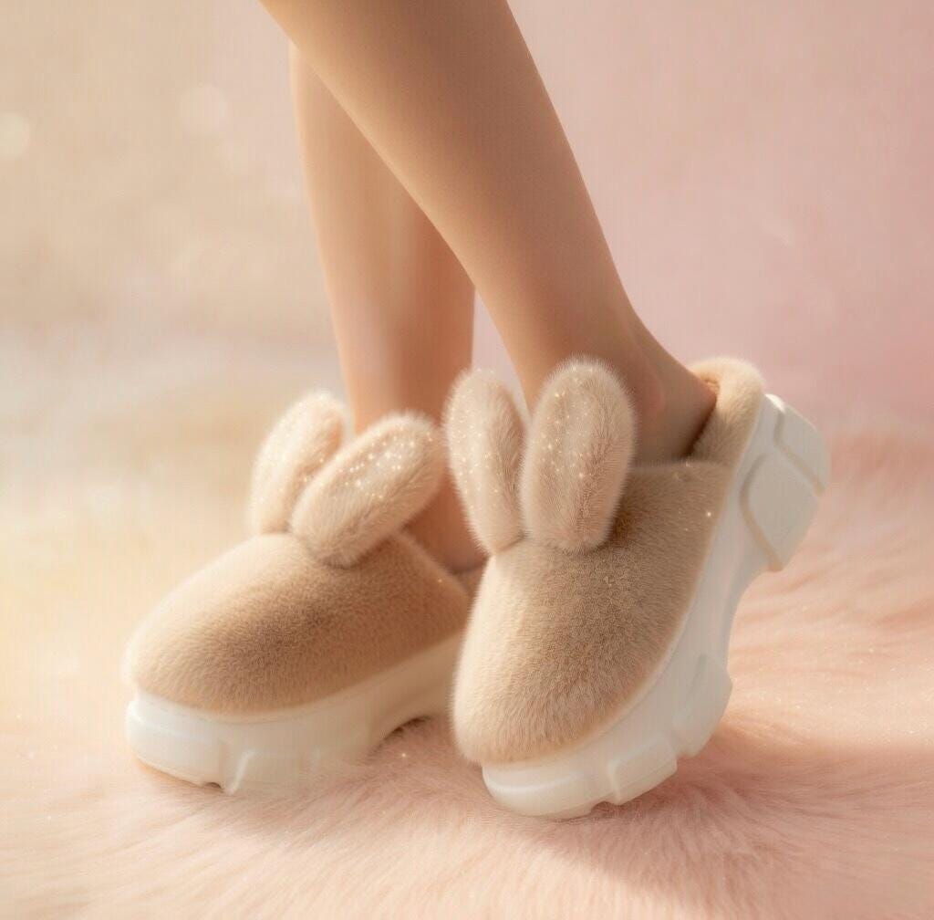Plush Bunny Platform Slippers, Fluffy Cozy House Shoes, Kawaii Warm Indoor Footwear | SoftSlipsy