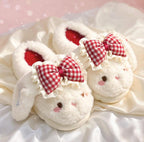 Coquette Bunny Slippers with Bow, Plush Kawaii Rabbit Indoor Shoes | SoftSlipsy