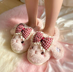 Coquette Bunny Slippers with Bow, Plush Kawaii Rabbit Indoor Shoes | SoftSlipsy