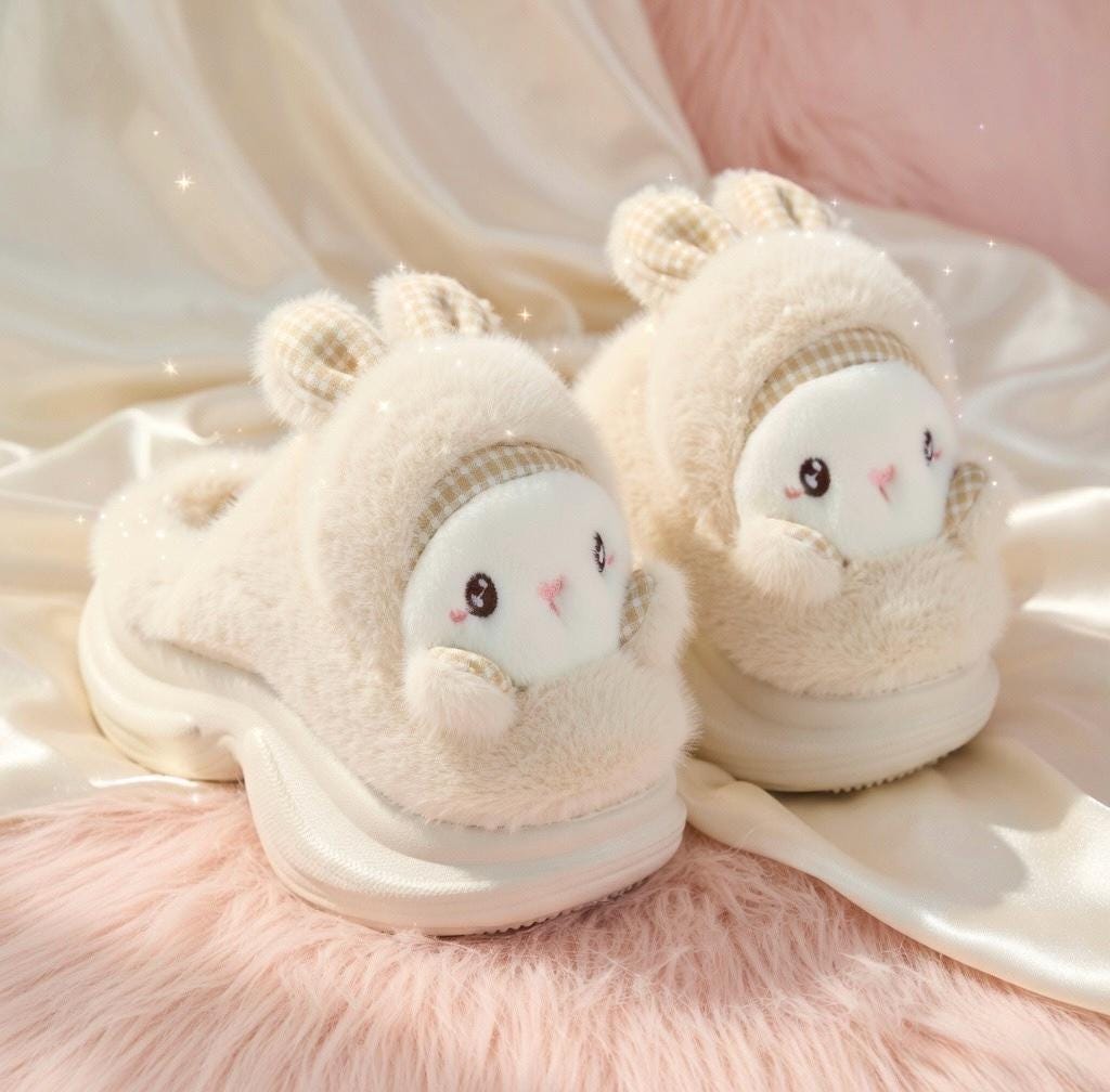 Plush Bunny Platform Slippers | Cozy Kawaii Rabbit House Shoes | SoftSlipsy