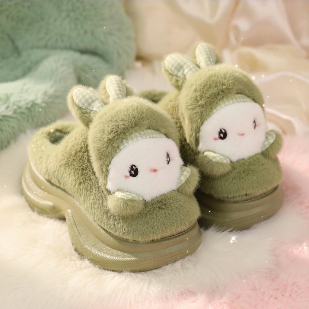 Plush Bunny Platform Slippers | Kawaii Rabbit House Shoes, Cozy Winter Indoor Footwear | SoftSlipsy