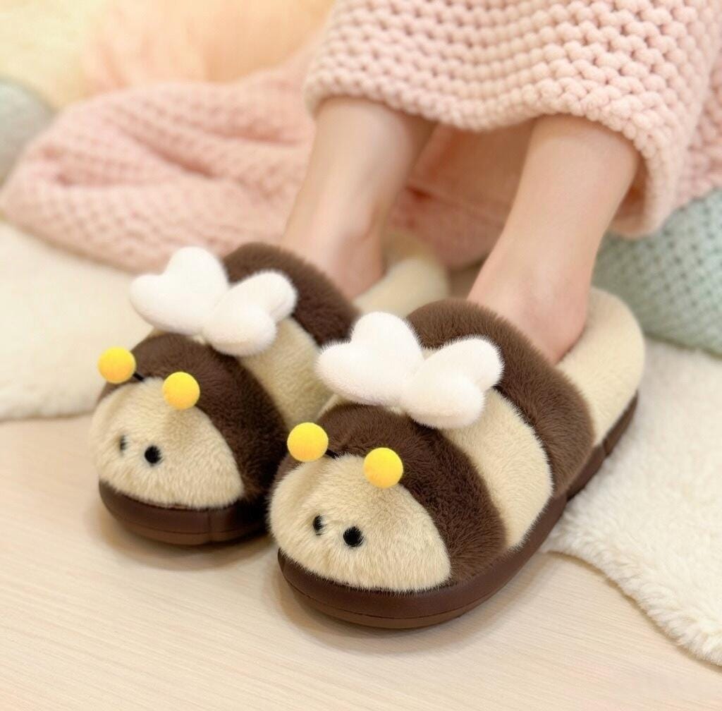 Plush Bumblebee Slippers | Soft Cozy Indoor Shoes, Animal Design | SoftSlipsy
