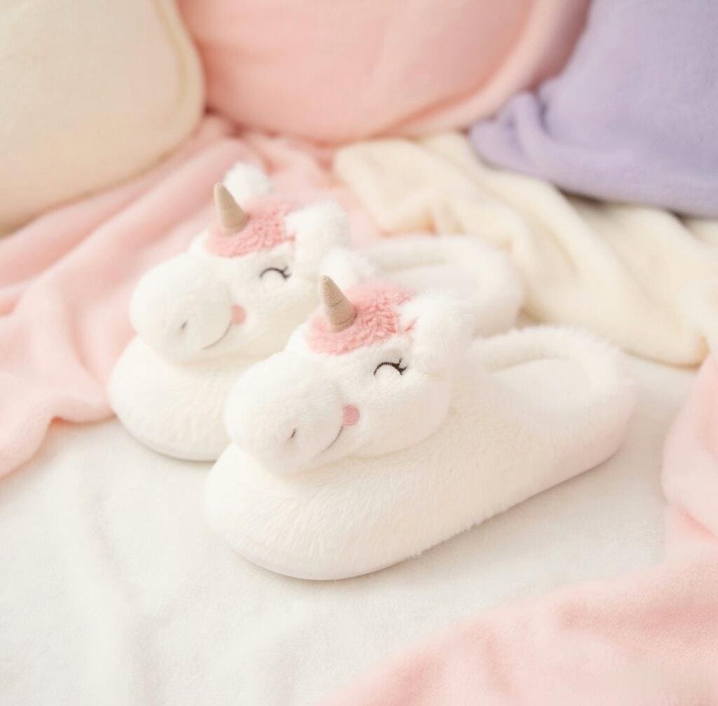 Plush Unicorn Slippers | Soft Cozy Fantasy Animal House Shoes | SoftSlipsy